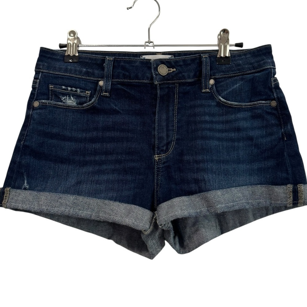 PAIGE Blue Jean Shorts Classic Cut Raw Hem